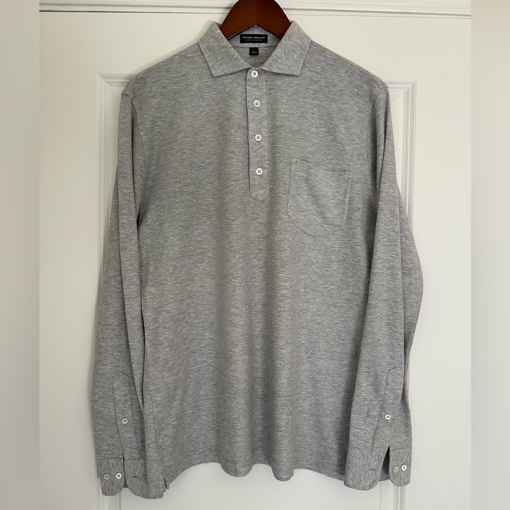 Men’s Peter Millar Crown Crafted Cotton Cashmere Long-Sleeved Polo. Size S